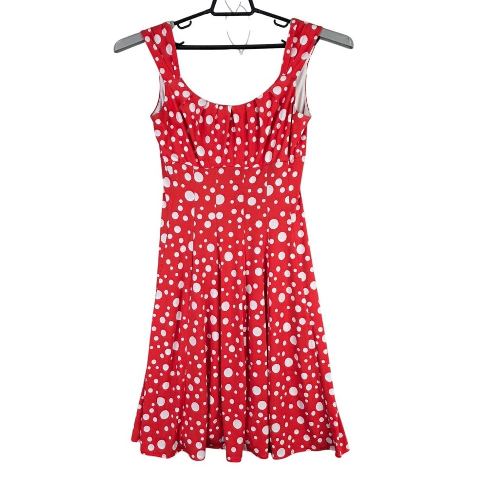 Womens London Times Red & White Polka Dot Dress Sleeveless Polyester Stretch 6